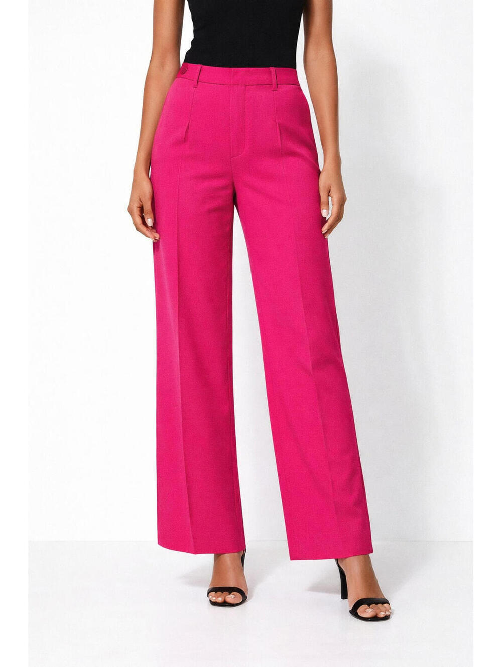 Adrienne Landau Size 6 Hot Pink Wide Leg Pants Women High Rise Tailored Trousers